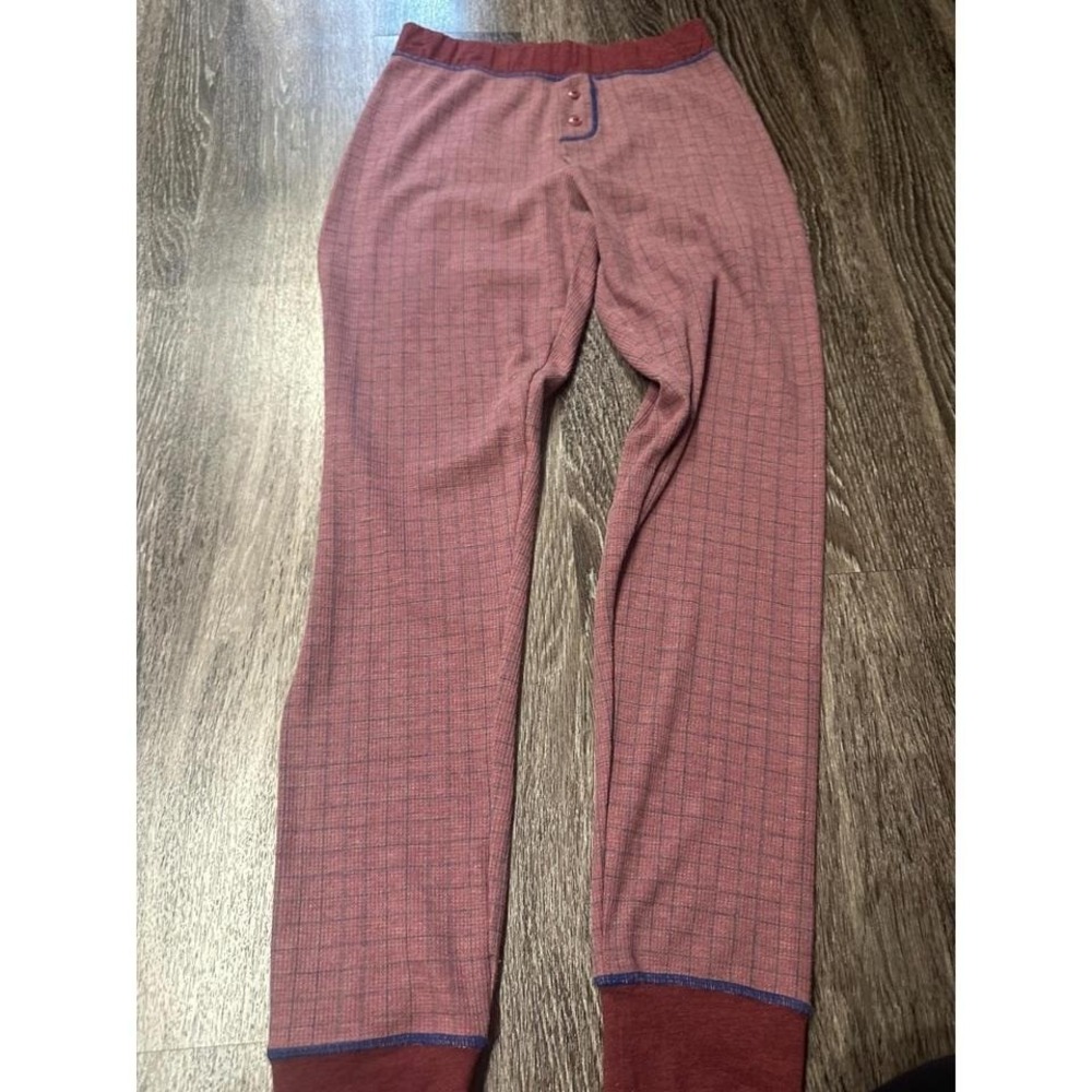 Free People Plaid Lounge Pants Maroon Blue Button Detail Cozy Sleepwear Small - Picture 2 of 4